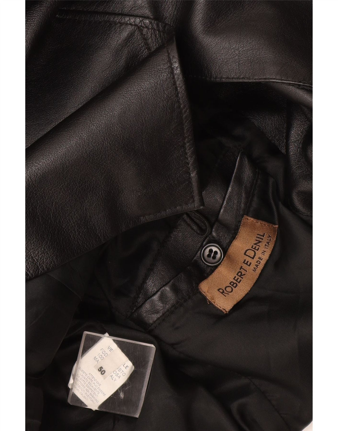 Giacca blazer in pelle vintage da uomo a 3 bottoni IT 50 grande in pelle nera