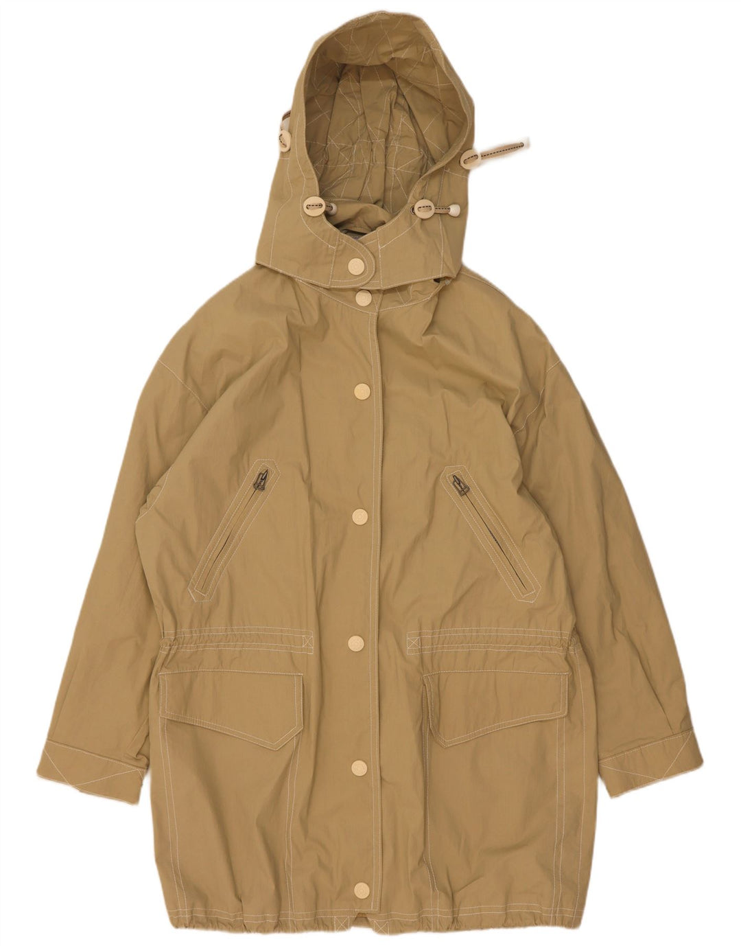 Giacca parka oversize con cappuccio da donna vintage UK 8 piccola in cotone beige