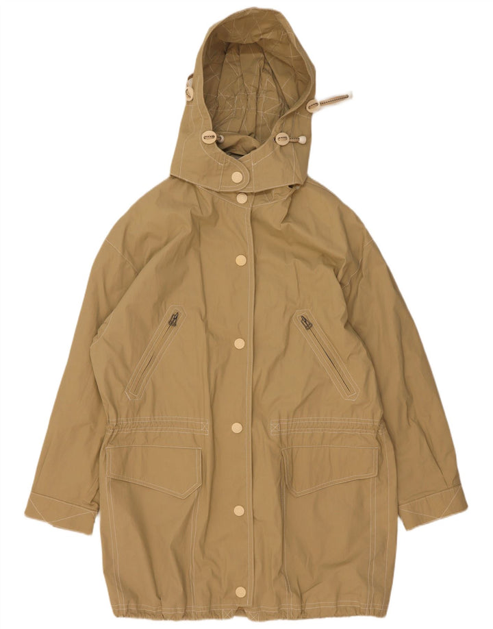 Giacca parka oversize con cappuccio da donna vintage UK 8 piccola in cotone beige