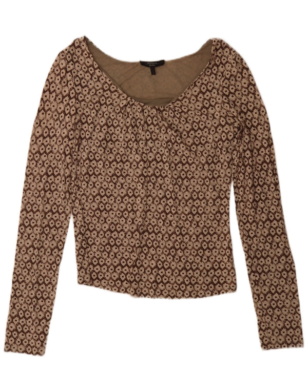 Max Mara Camicetta a maniche lunghe da weekend da donna Top UK 14 Large Marrone geometrico