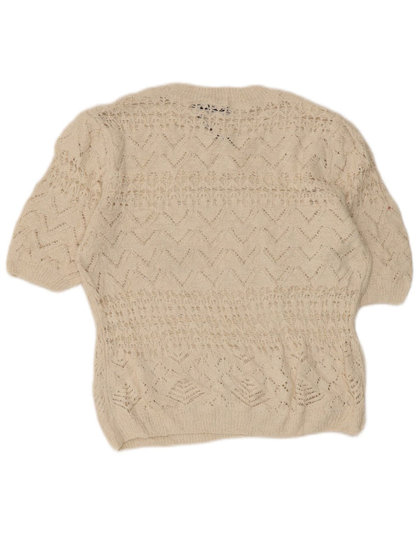 Top corto in camicetta all'uncinetto da donna Zara UK 12 Poliestere bianco sporco medio