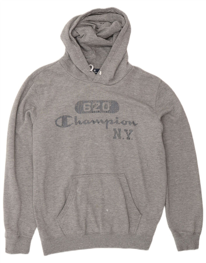 Maglione con cappuccio grafico da uomo CHAMPION in cotone grigio medio