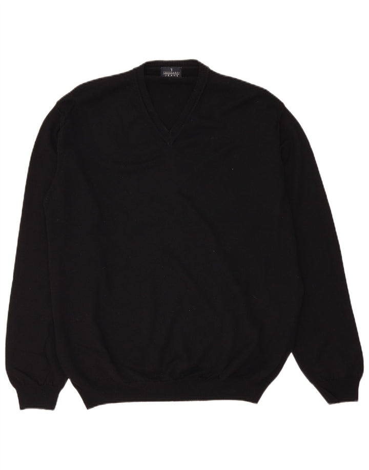 Maglione Trussardi Jeans Uomo Scollo a V XL Lana Nera
