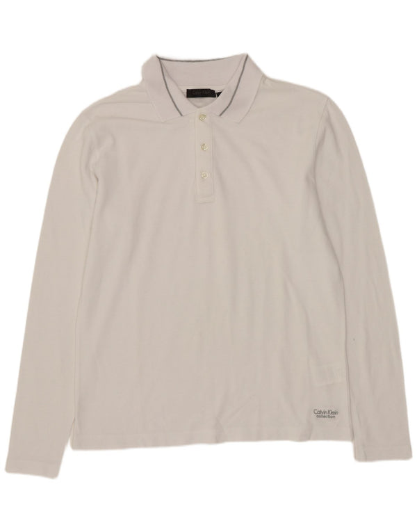 Polo da uomo a maniche lunghe Calvin Klein in cotone bianco medio