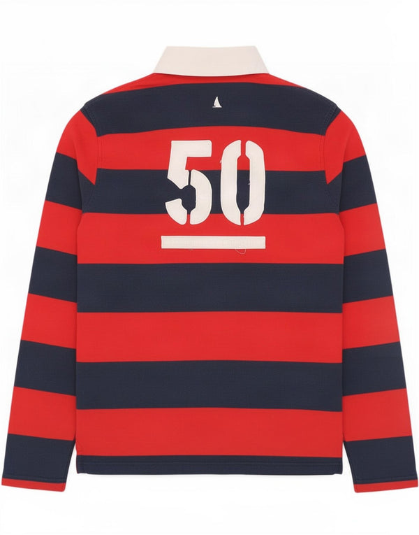 Musto Polo da rugby da uomo a maniche lunghe con grafica, grande a righe blu navy