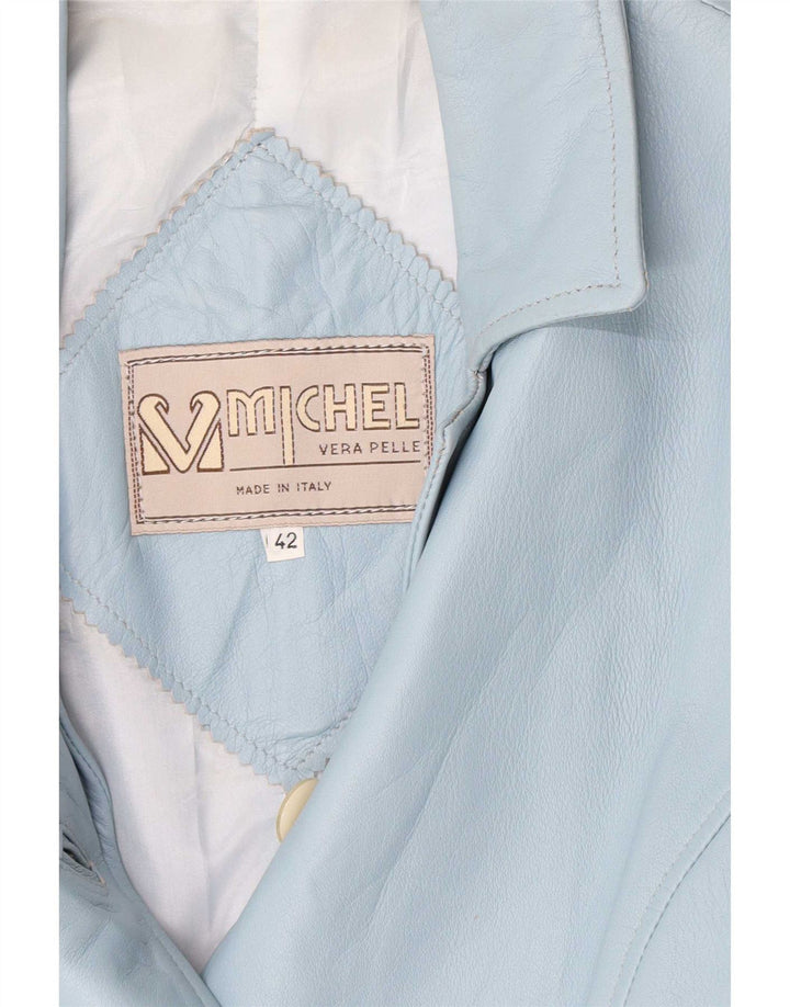 Giacca blazer da donna in pelle a 3 bottoni Michel IT 42 Blu medio