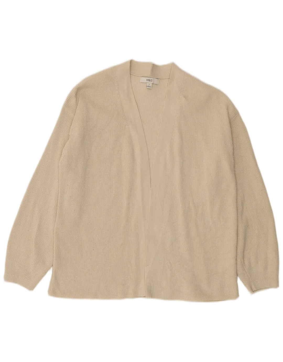 Maglione cardigan aperto da donna Marks & Spencer UK 14 cotone bianco sporco medio