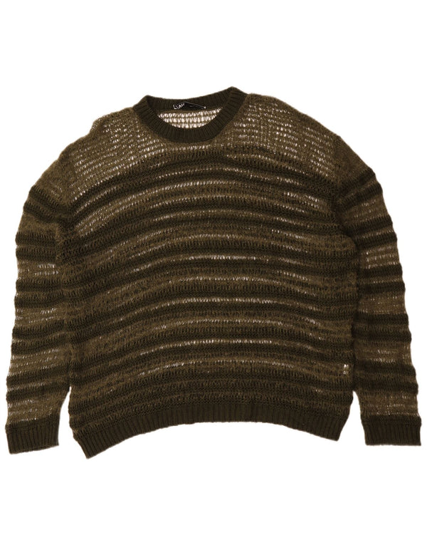 Maglione girocollo trasparente da donna Zara UK 14 a righe verdi medie