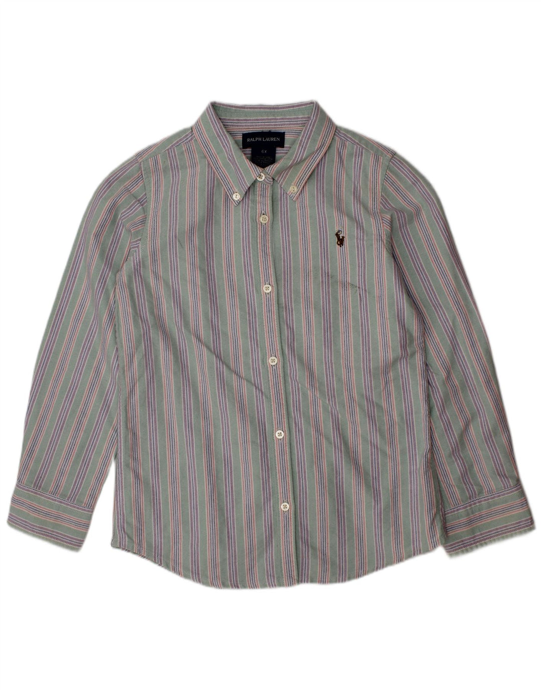 RALPH LAUREN Camicia Bambino in Flanella 5-6 Anni Cotone Rigato Verde