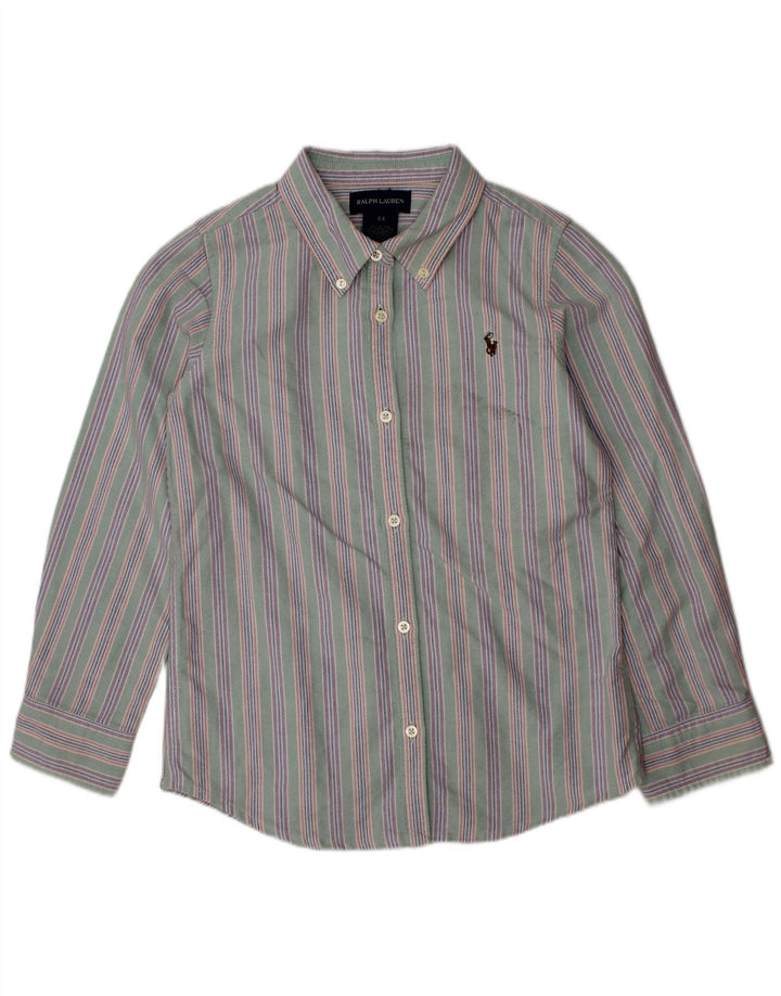 RALPH LAUREN Camicia Bambino in Flanella 5-6 Anni Cotone Rigato Verde