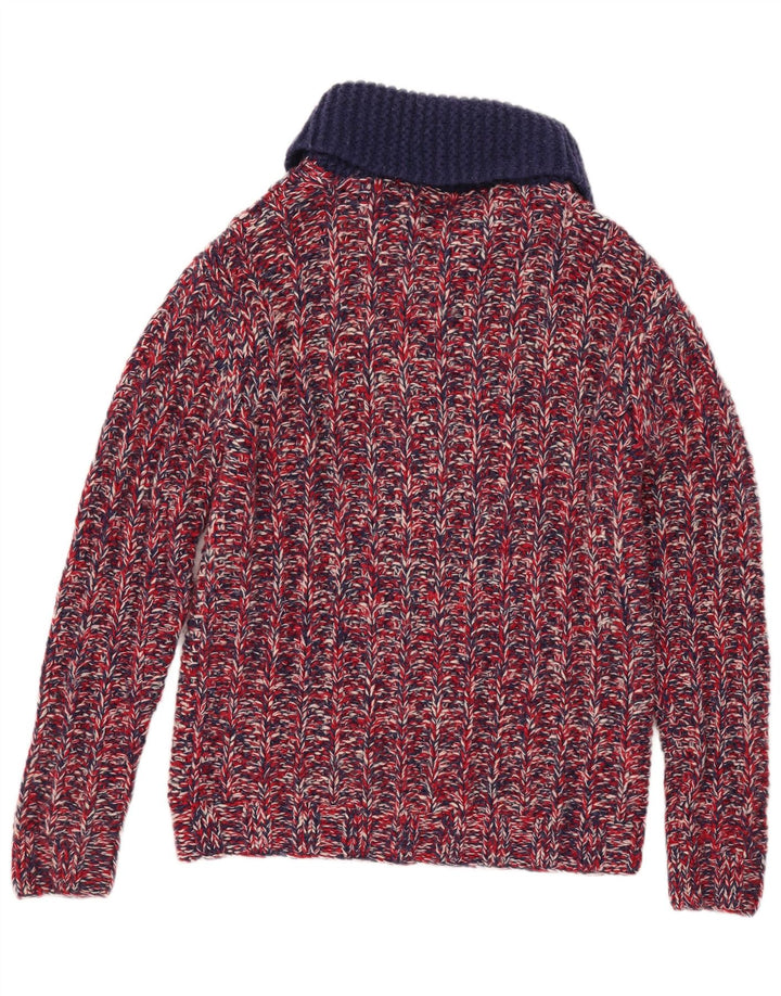 Maglione cardigan vintage da uomo piccolo in lana screziata rossa