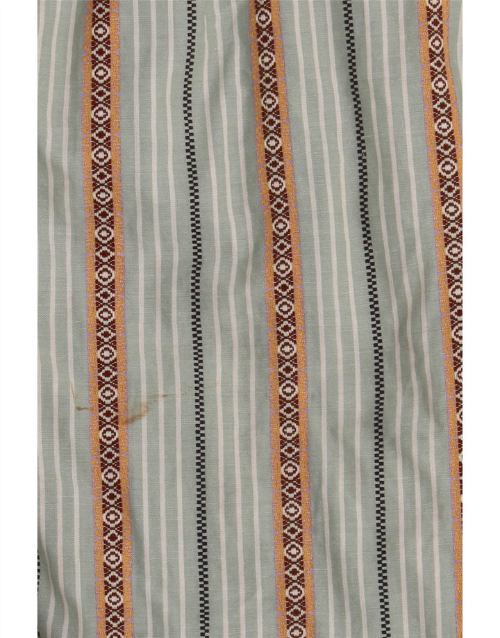 Camicia vintage da uomo a maniche corte in cotone a righe verde medio