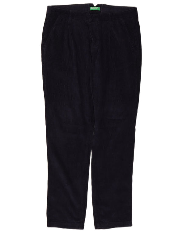 Pantaloni BENETTON da uomo in velluto a coste con pegging IT 48 medio W32 L30 blu navy