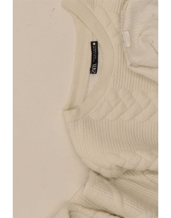 Felpa corta da donna Zara, vestibilità comoda, taglia UK 14, colore medio, bianco sporco