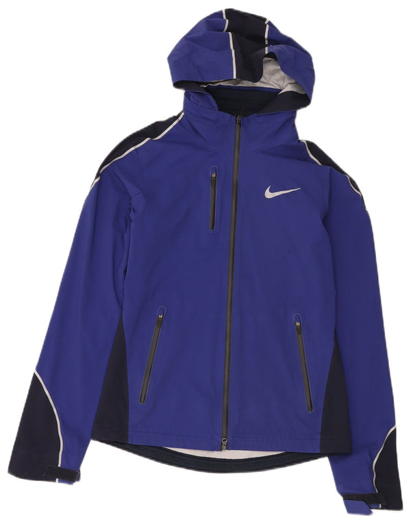 Giacca da ginnastica con cappuccio da donna Nike UK 6 XS nylon color block blu