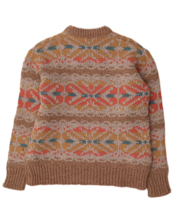 Maglione maglione girocollo da donna vintage UK 14 grande marrone Fair Isle