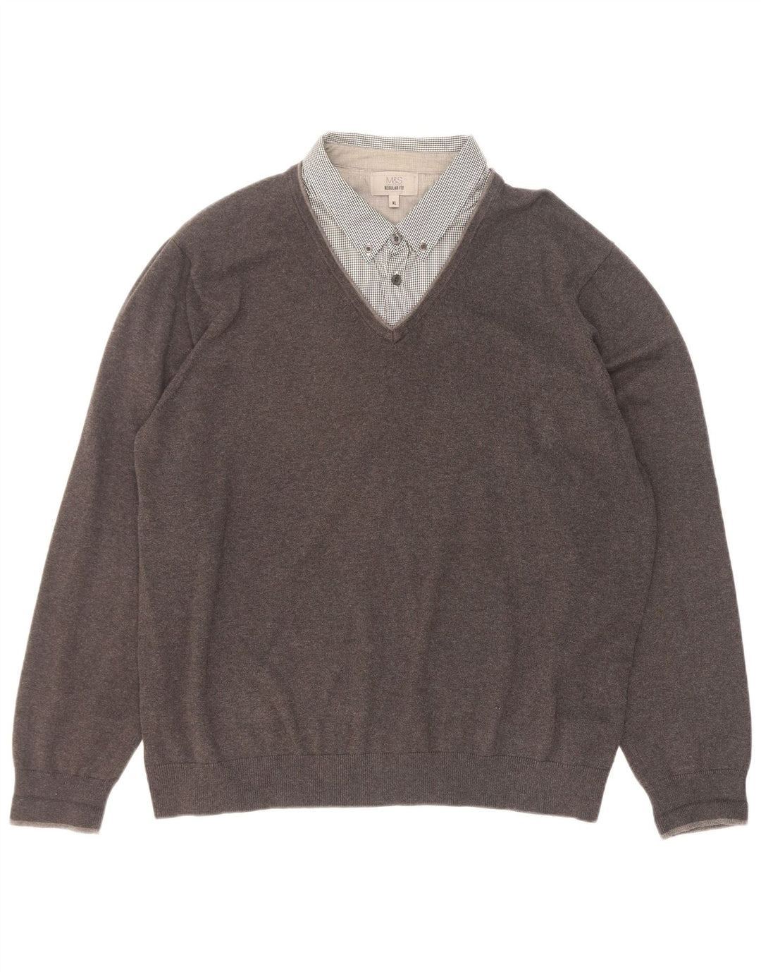 Maglione da uomo Marks & Spencer vestibilità regolare con scollo a V XL in cotone grigio