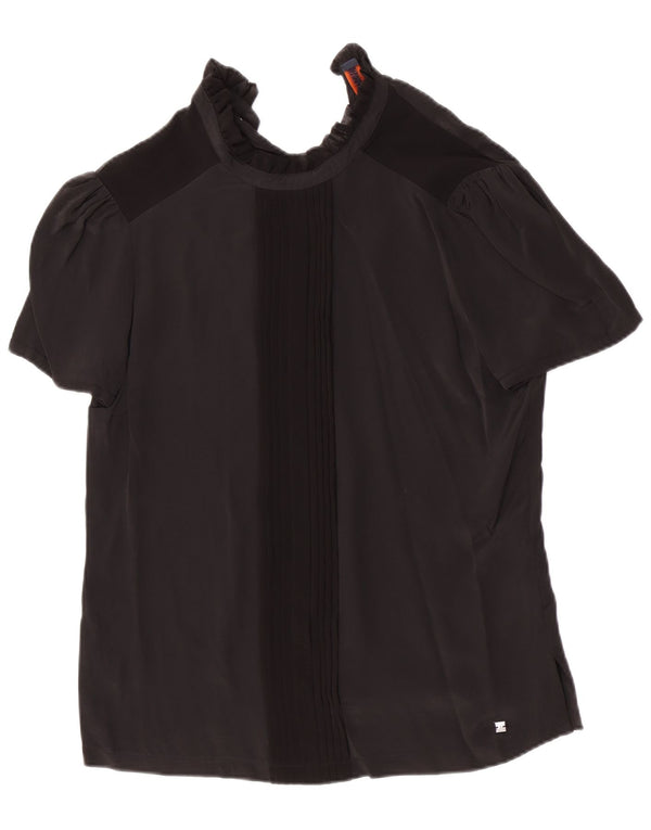 Trussardi Jeans Womens Blouse Top IT 44 Medium Black Colourblock Acetate