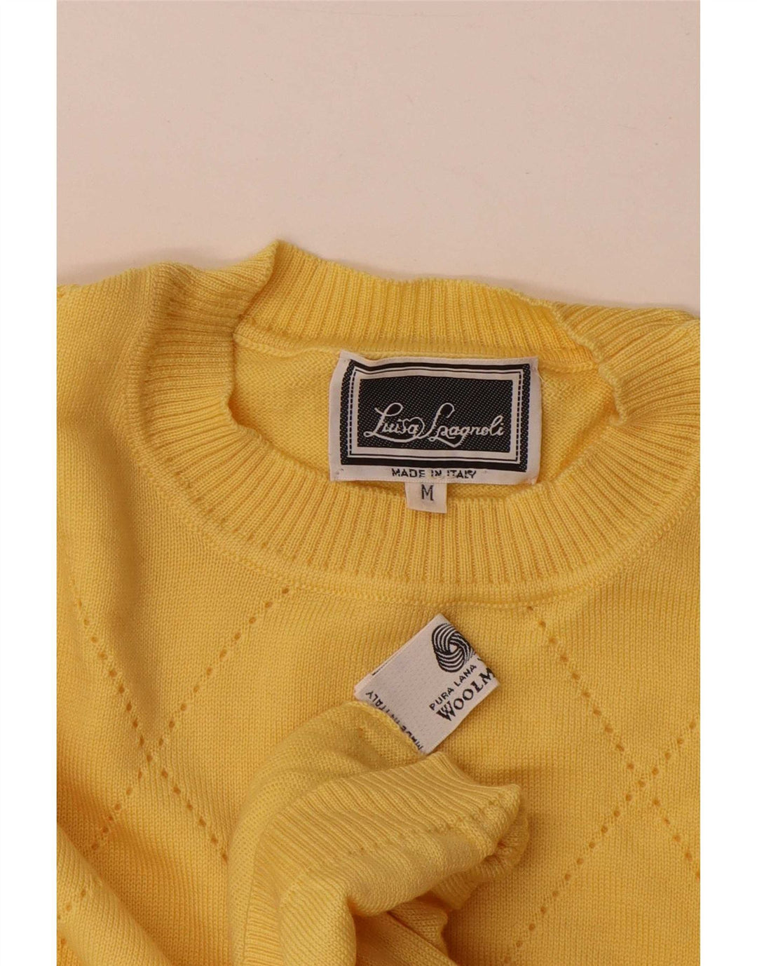 Maglione maglione girocollo da donna Luisa Spagnoli UK 14 giallo medio