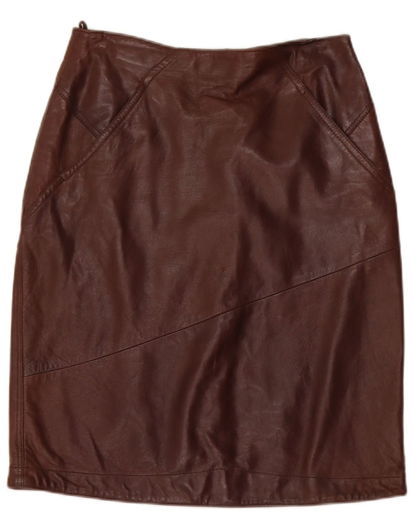 Gonna in pelle a vita alta da donna vintage IT 42 media W26 marrone