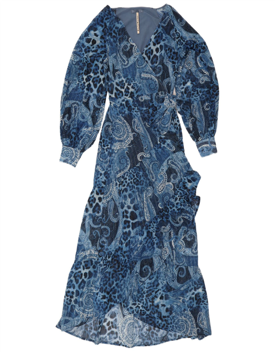 GUESS Abito a portafoglio asimmetrico da donna UK 10 Piccolo poliestere Paisley blu