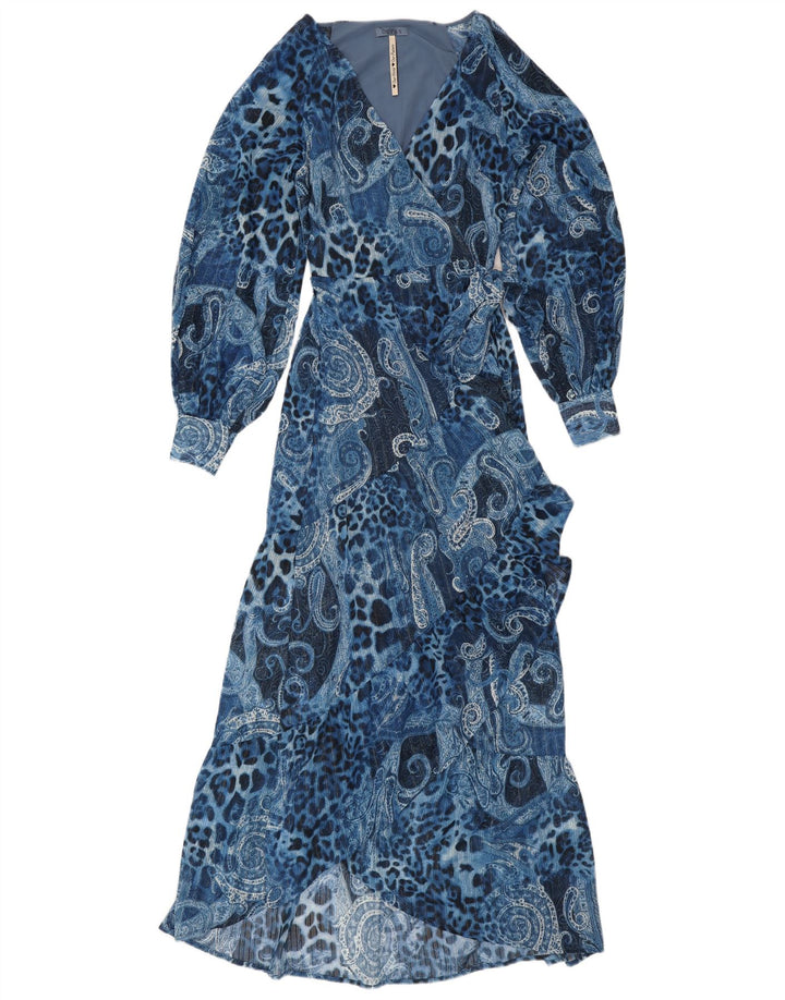 GUESS Abito a portafoglio asimmetrico da donna UK 10 Piccolo poliestere Paisley blu