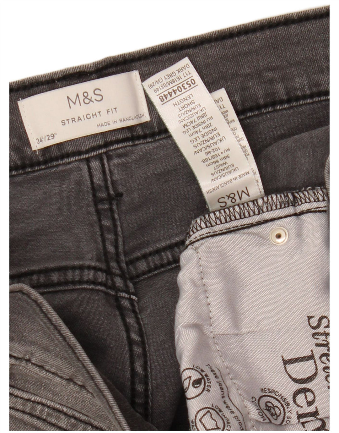 MARKS & SPENCER Jeans dritti da uomo W34 L29 Cotone grigio