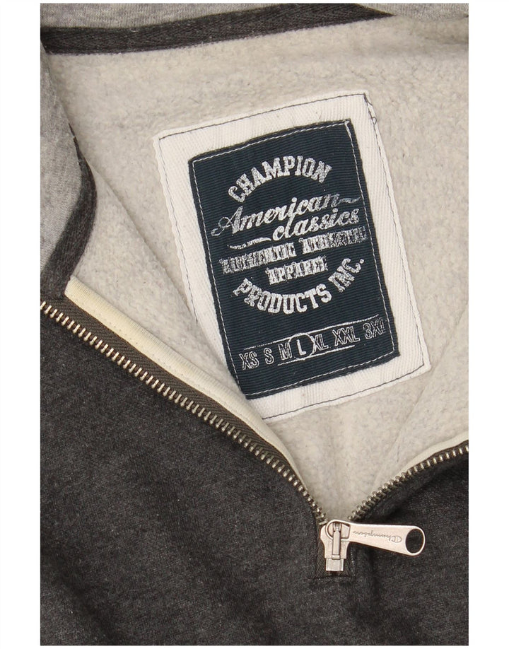 CHAMPION Mens Zip Neck Sweatshirt Jumper Large Grey