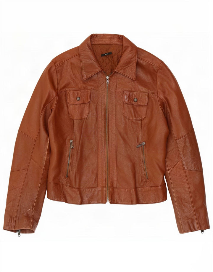 Giacca da motociclista in pelle da donna Sasch UK 14 grande marrone