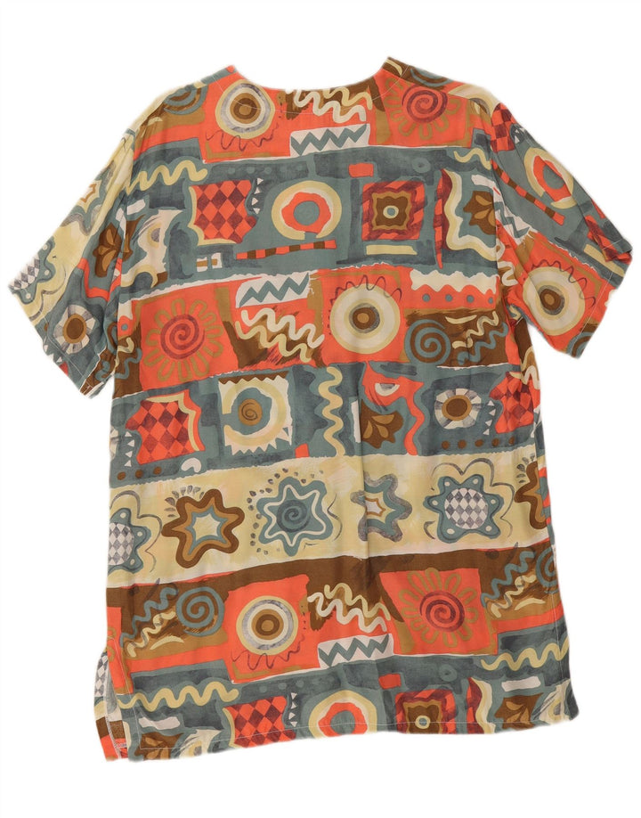 Camicetta camicia vintage da donna UK 14 media multicolore geometrica