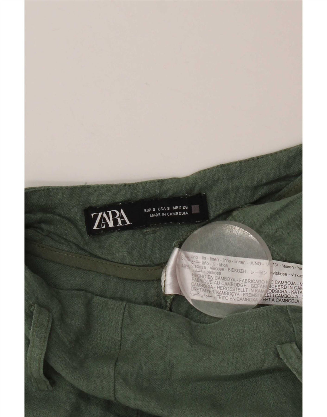 Pantaloncini cargo Zara da donna piccoli W26 lino verde