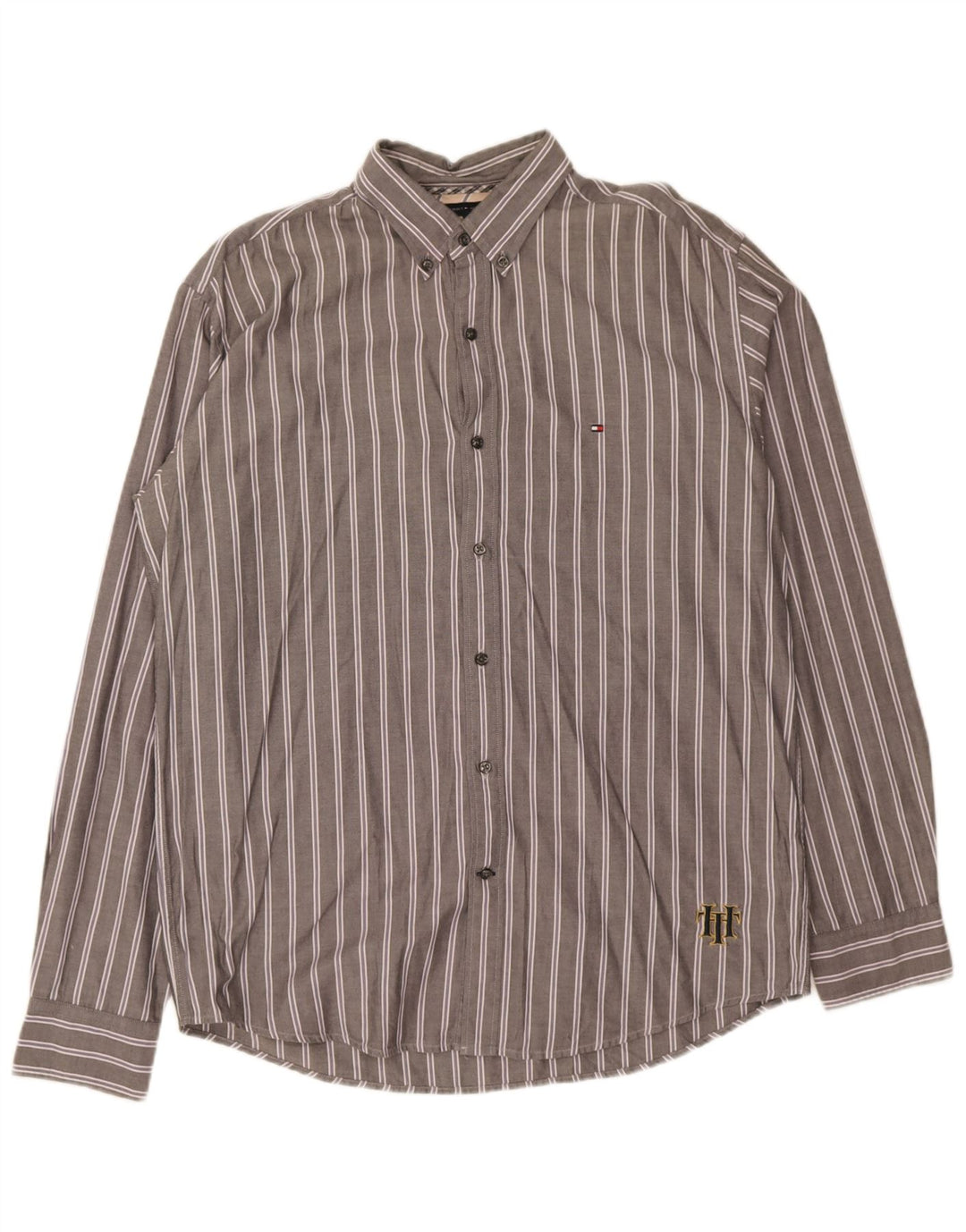 Tommy Hilfiger Camicia da uomo vintage fit a righe grigie grandi