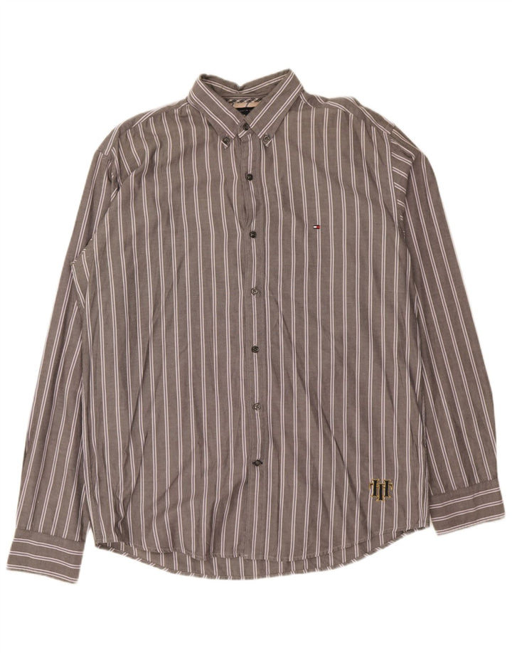 Tommy Hilfiger Camicia da uomo vintage fit a righe grigie grandi
