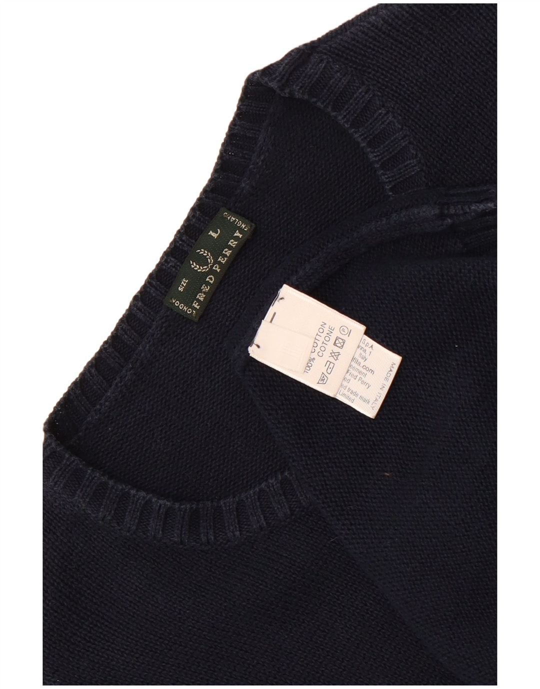 Maglione maglione girocollo da uomo Fred Perry grande in cotone blu navy