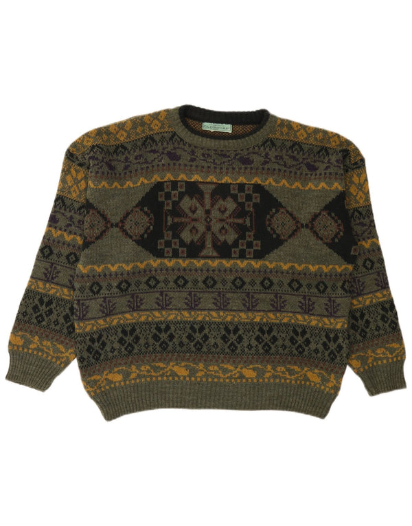 C.C.Concord Maglione da uomo con scollo a barca Maglione grande verde Fair Isle acrilico