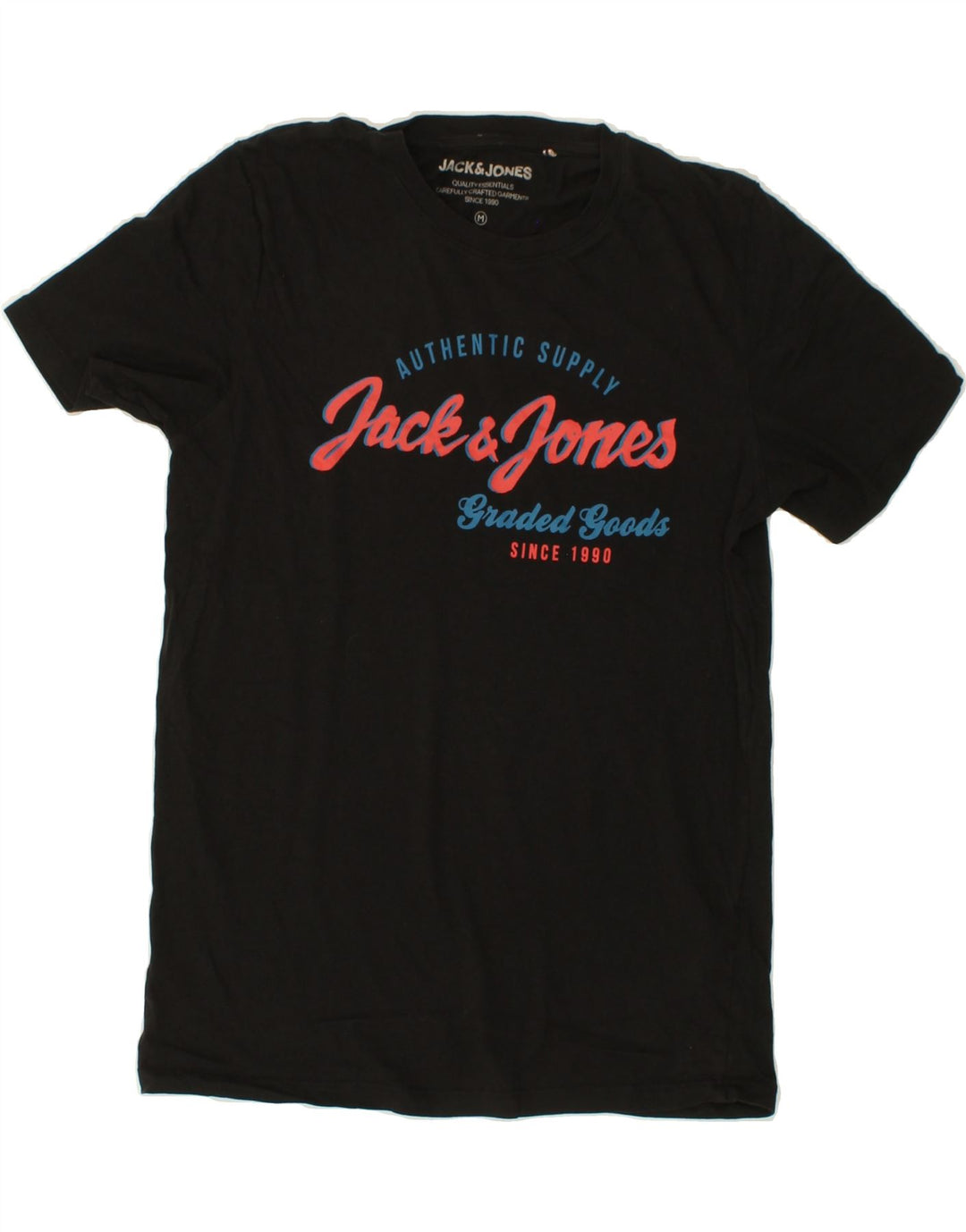 JACK & JONES Mens Graphic T-Shirt Top Medium Black Cotton Vintage Jack & Jones and Second-Hand Jack & Jones from Messina Hembry 