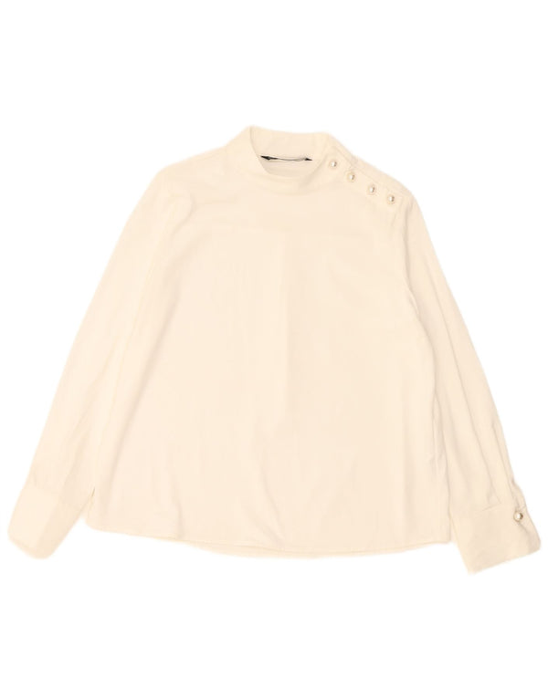 Camicetta regolare a maniche lunghe da donna Zara UK 14 grande poliestere bianco