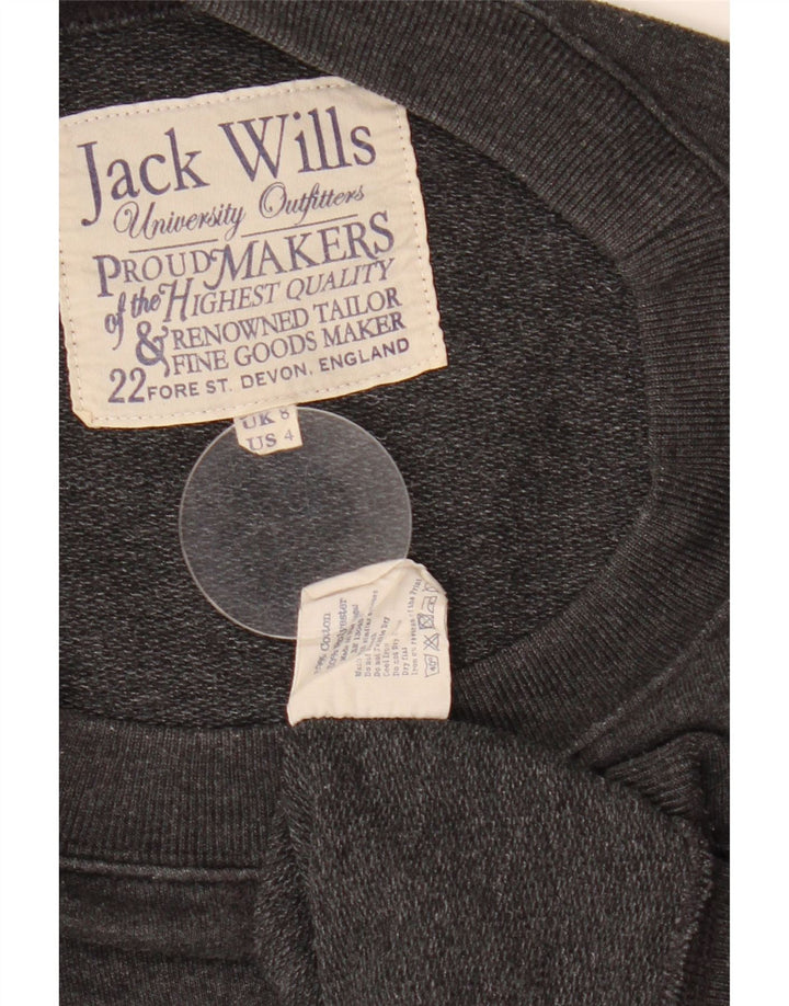JACK WILLS Felpa oversize con grafica da donna Maglione UK 8 Piccolo Grigio