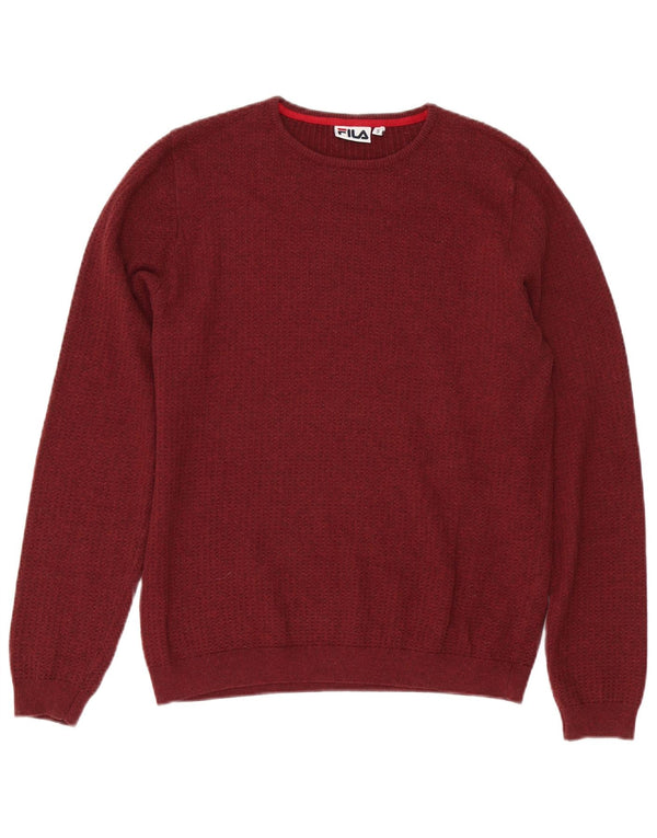 Maglione girocollo da uomo Fila piccolo in cotone screziato bordeaux