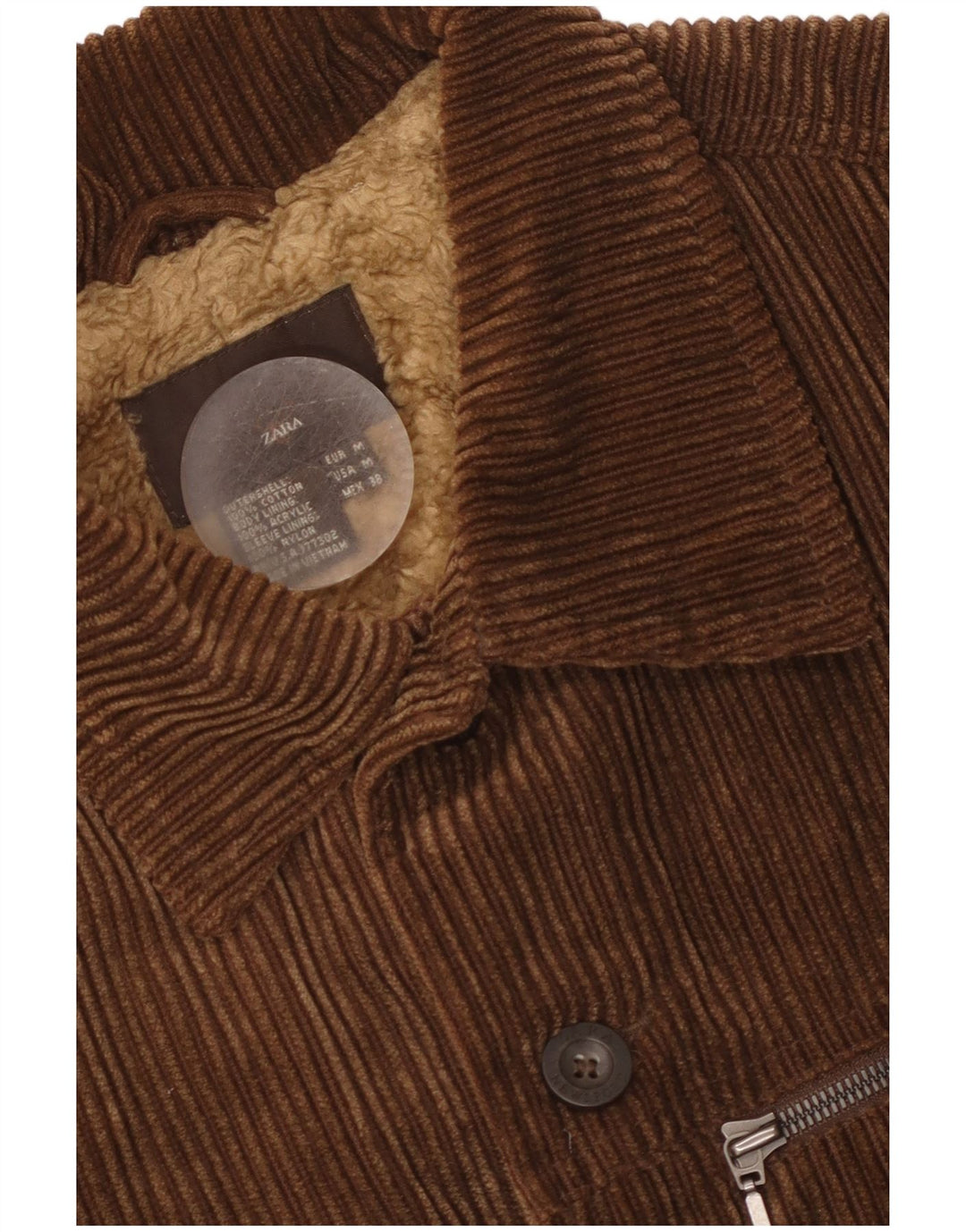 Giacca da uomo in velluto a coste Sherpa Zara UK 38 Cotone marrone medio