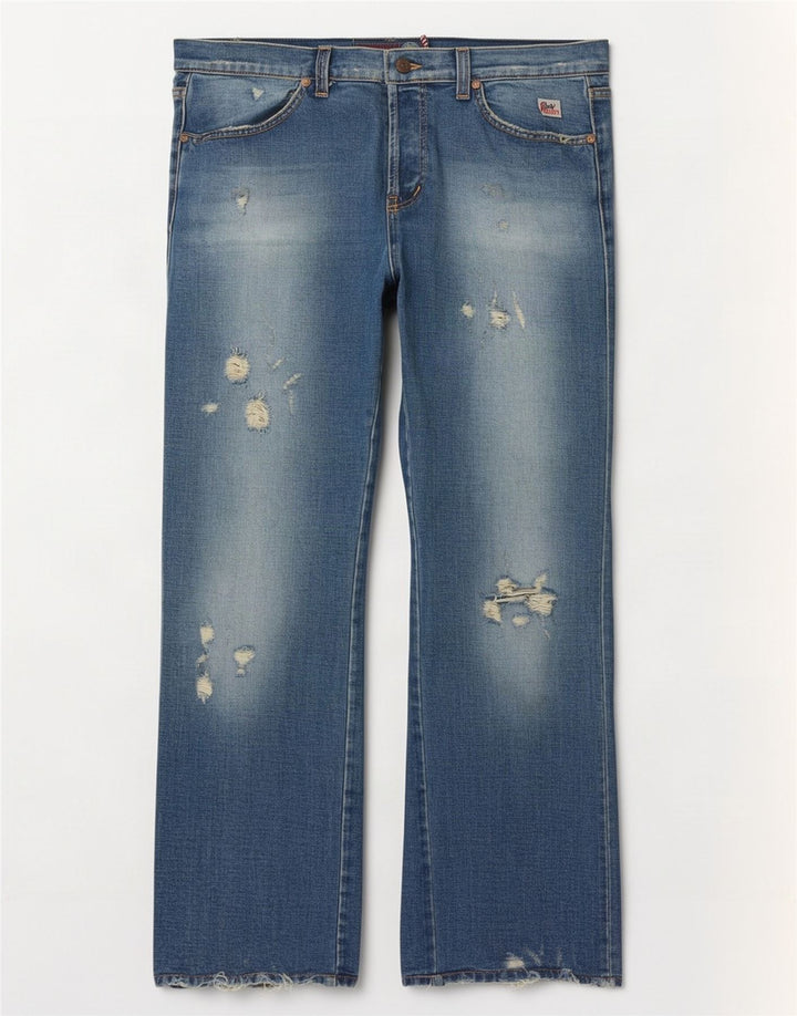 Jeans bootcut invecchiati da donna Roy Rogers W34 L32 cotone blu