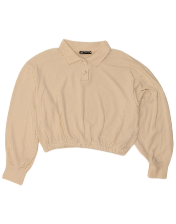 Maglione corto oversize con collo a polo da donna Zara UK 10 piccolo bianco sporco