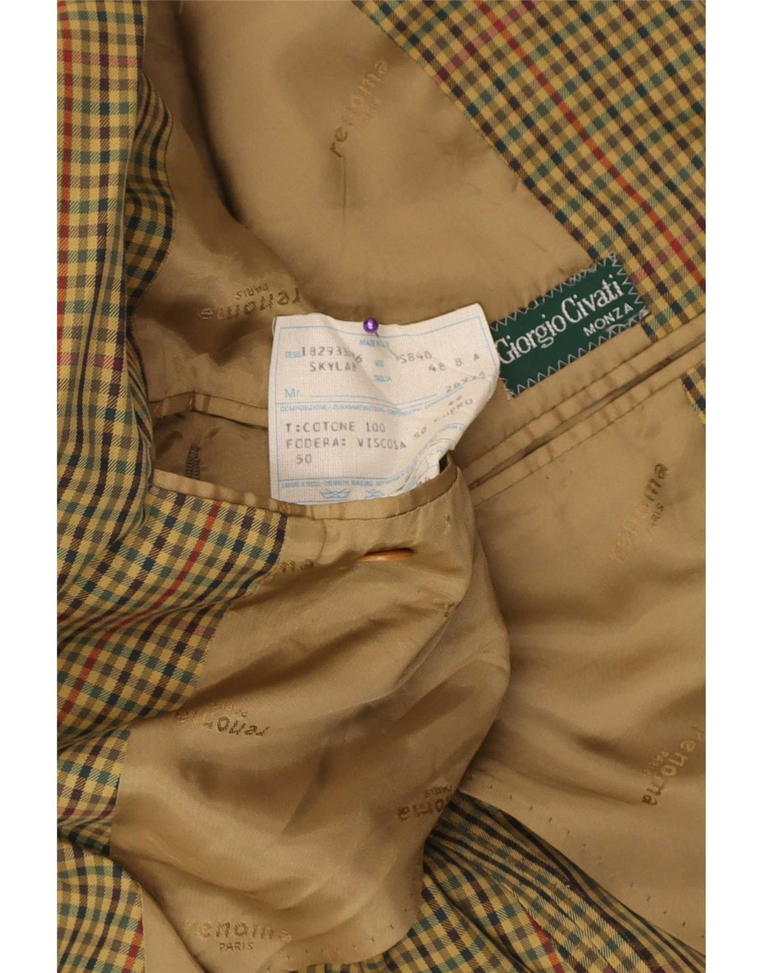 Giacca blazer a 2 bottoni da uomo Monza IT 48 cotone a quadretti kaki medio
