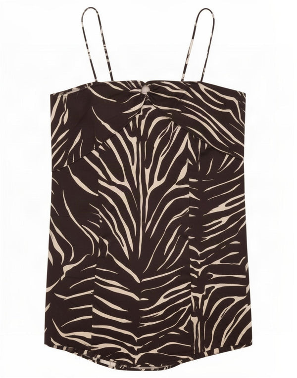Abito da donna Zara con scollo all'americana UK 14 Grande poliestere nero con stampa animalier