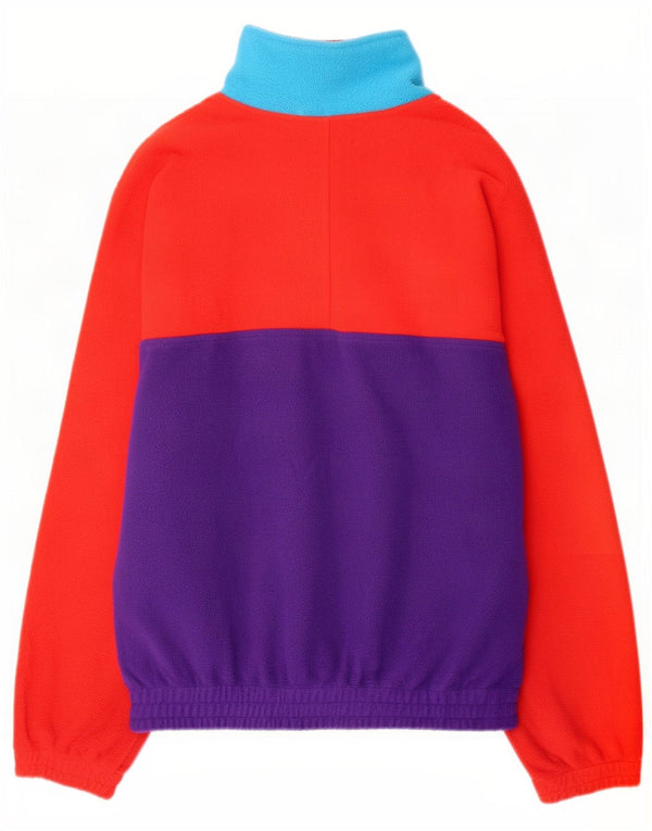 Maglione vintage in pile da uomo con zip e collo IT 52 grande multicolore Colourblock