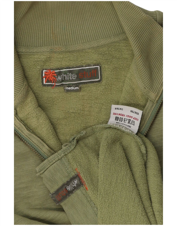 Felpa da uomo con collo con zip White Stuff, maglione, cotone screziato verde medio