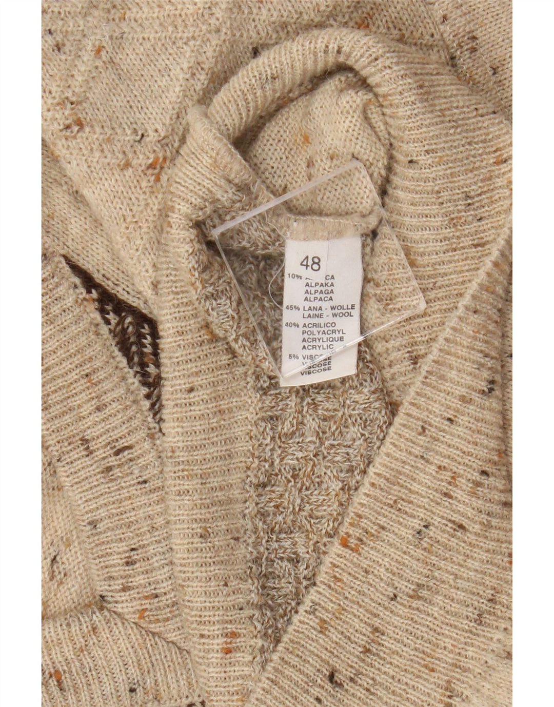 Maglione vintage da uomo con scollo a V IT 48 Lana color block beige medio