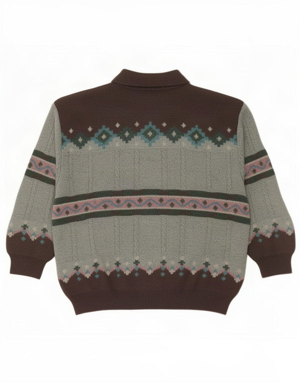 South Coast Mens Polo Neck Jumper Sweater IT 52 Large Grey Geometric