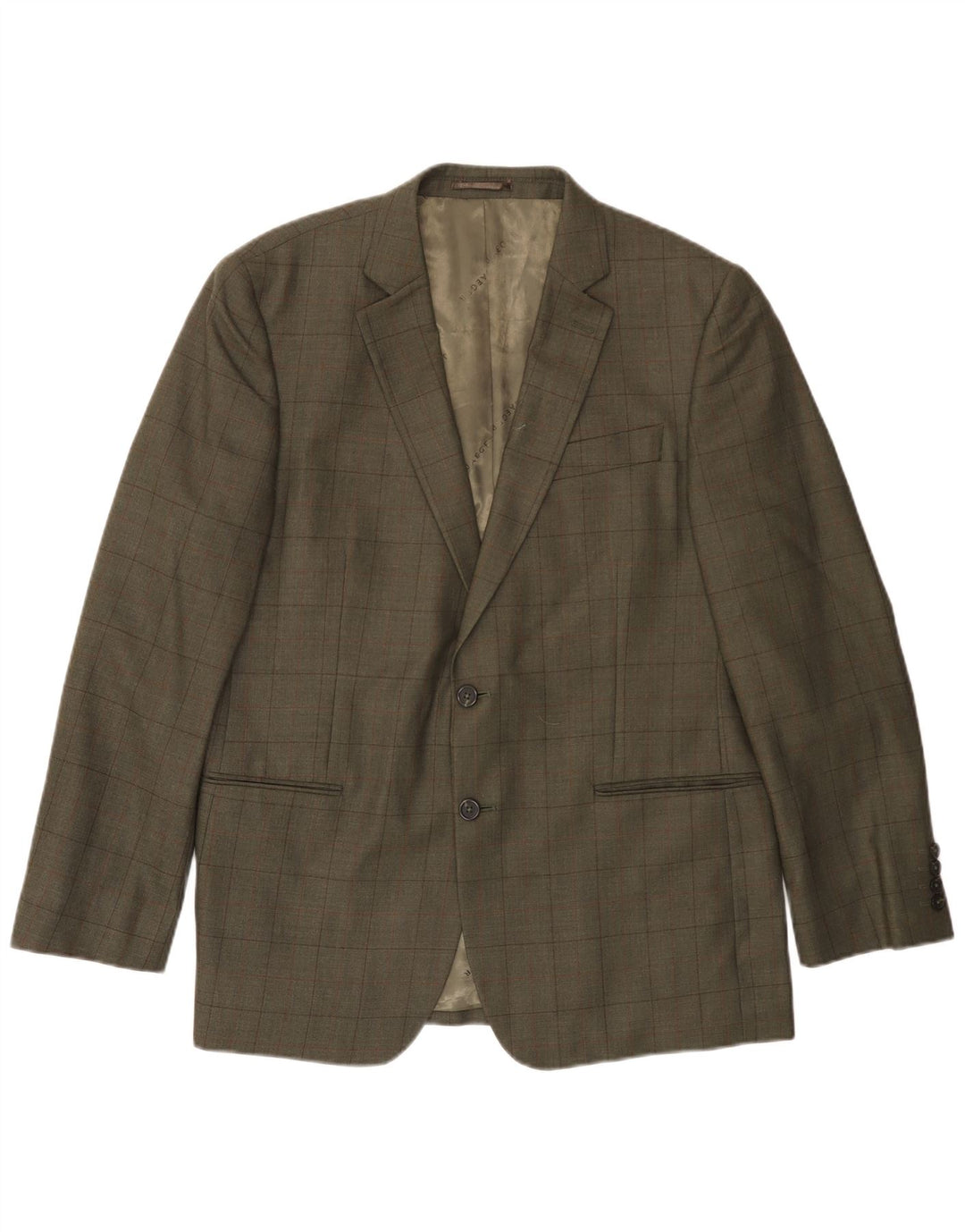 JAEGER Giacca blazer da uomo a 2 bottoni UK 42 XL Lana a quadri kaki