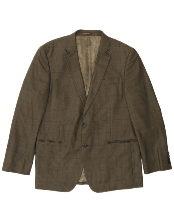 JAEGER Giacca blazer da uomo a 2 bottoni UK 42 XL Lana a quadri kaki